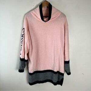 Vintage Mondi Grey Pink Wool Angora Tunic Cowl Neck Sweater Size 38 US Medium